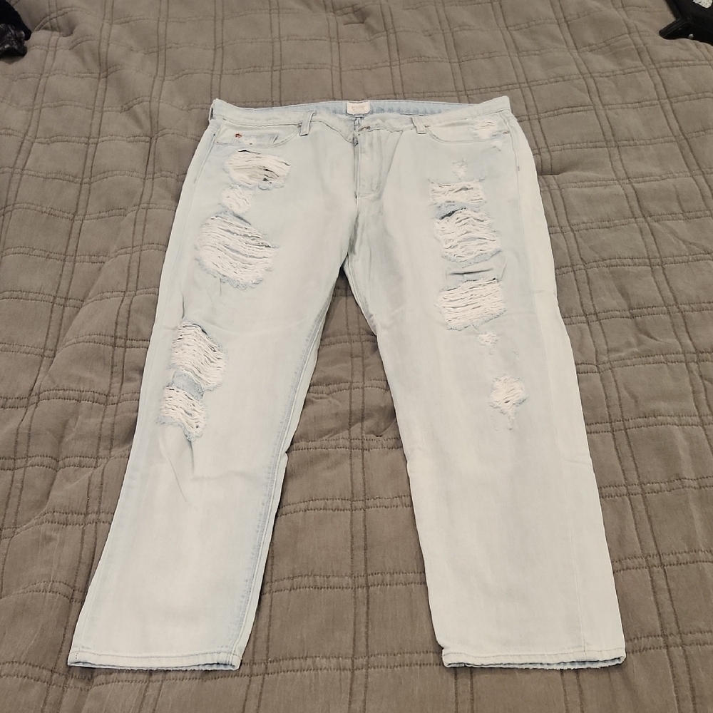 Hudson Jeans Sky Blue Ripped "Jude" Slouch Skinny Cropped Denim Size 32!